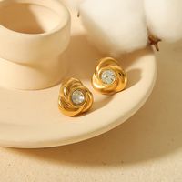 1 Pair Glam Luxurious Rose Polishing Plating Inlay 304 Stainless Steel Zircon 18K Gold Plated Ear Studs main image 6