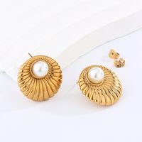 1 Pair Retro Artistic Geometric Plating Inlay 304 Stainless Steel Imitation Pearl Artificial Pearls 18K Gold Plated Earrings main image 1
