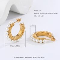 1 Pair Retro Artistic Geometric Plating Inlay 304 Stainless Steel Imitation Pearl Artificial Pearls 18K Gold Plated Earrings main image 7