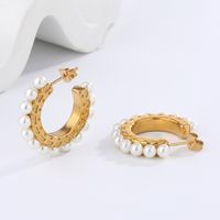 1 Pair Retro Artistic Geometric Plating Inlay 304 Stainless Steel Imitation Pearl Artificial Pearls 18K Gold Plated Earrings main image 2