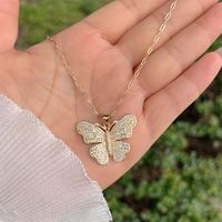 Copper 18K Gold Plated Simple Style Classic Style Flower Butterfly Plating Inlay Zircon Pendant Necklace main image 4