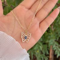 Copper 18K Gold Plated Simple Style Classic Style Flower Butterfly Plating Inlay Zircon Pendant Necklace main image 5