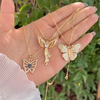 Copper 18K Gold Plated Simple Style Classic Style Flower Butterfly Plating Inlay Zircon Pendant Necklace main image 1