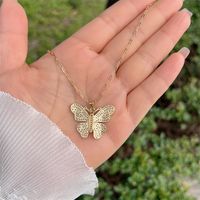 Copper 18K Gold Plated Simple Style Classic Style Flower Butterfly Plating Inlay Zircon Pendant Necklace main image 6