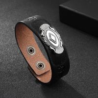 Classical Vintage Style Letter Symbol Rhombus Alloy Leather Men's Wristband main image 3