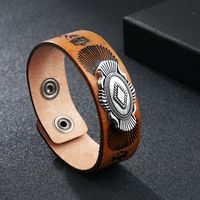 Classical Vintage Style Letter Symbol Rhombus Alloy Leather Men's Wristband main image 4