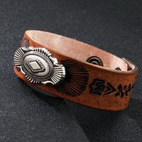 Classical Vintage Style Letter Symbol Rhombus Alloy Leather Men's Wristband main image 7
