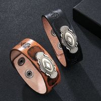 Classical Vintage Style Letter Symbol Rhombus Alloy Leather Men's Wristband main image 5