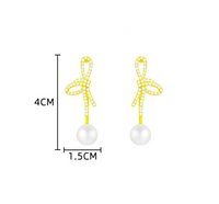 1 Piece IG Style Pearl Bow Knot Inlay Alloy Zircon 18K Gold Plated Drop Earrings main image 2