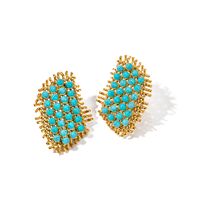 1 Pair Simple Style Classic Style Straw Hat Plating Inlay Stainless Steel Turquoise 18K Gold Plated Ear Studs main image 5
