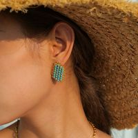 1 Pair Simple Style Classic Style Straw Hat Plating Inlay Stainless Steel Turquoise 18K Gold Plated Ear Studs main image 4
