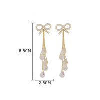 1 Pair IG Style Elegant Simple Style Tassel Bow Knot Inlay Copper Artificial Crystal Zircon 18K Gold Plated Drop Earrings main image 2