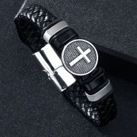 Hip-Hop Classic Style Cool Style Triangle Cross Symbol Pu Leather Alloy Men's Wristband main image 1