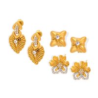 1 Pair Casual Simple Style Commute Flower Plating Inlay Titanium Steel Rhinestones 18K Gold Plated Ear Studs main image 7