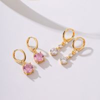 1 Pair Simple Style Shiny Round Inlay Copper Zircon 18K Gold Plated Drop Earrings main image 1