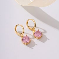 1 Pair Simple Style Shiny Round Inlay Copper Zircon 18K Gold Plated Drop Earrings main image 6