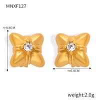 1 Pair Casual Simple Style Commute Flower Plating Inlay Titanium Steel Rhinestones 18K Gold Plated Ear Studs sku image 4