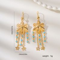 1 Pair Ethnic Style Simple Style Flower Tassel Hollow Out Inlay Copper Turquoise 18K Gold Plated Drop Earrings main image 2