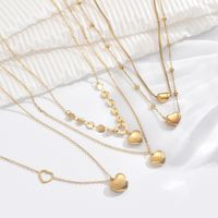 304 Stainless Steel 14K Gold Plated Elegant Romantic Classic Style Plating Heart Shape Double Layer Necklaces main image 1