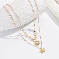 304 Stainless Steel 14K Gold Plated Elegant Romantic Classic Style Plating Heart Shape Double Layer Necklaces main image 5