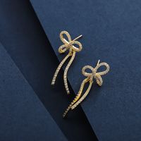 1 Pair Simple Style Classic Style Bow Knot Plating Inlay Sterling Silver Zircon 14K Gold Plated Drop Earrings main image 3