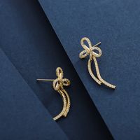 1 Pair Simple Style Classic Style Bow Knot Plating Inlay Sterling Silver Zircon 14K Gold Plated Drop Earrings main image 1