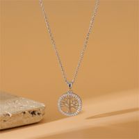 304 Stainless Steel Titanium Steel White Gold Plated Simple Style Plating Inlay Life Tree Zircon Pendant Necklace main image 1