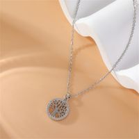 304 Stainless Steel Titanium Steel White Gold Plated Simple Style Plating Inlay Life Tree Zircon Pendant Necklace main image 3