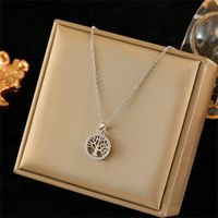 304 Stainless Steel Titanium Steel White Gold Plated Simple Style Plating Inlay Life Tree Zircon Pendant Necklace main image 5