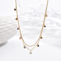 304 Stainless Steel 14K Gold Plated Simple Style Classic Style Plating Inlay Solid Color Zircon Layered Necklaces main image 1
