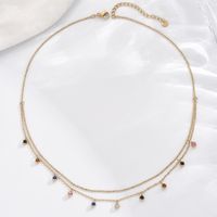 304 Stainless Steel 14K Gold Plated Simple Style Classic Style Plating Inlay Solid Color Zircon Layered Necklaces main image 3