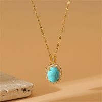 Stainless Steel Copper 18K Gold Plated Simple Style Plating Inlay Water Droplets Turquoise Zircon Pendant Necklace sku image 2