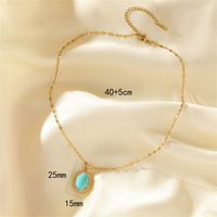 Stainless Steel Copper 18K Gold Plated Simple Style Plating Inlay Water Droplets Turquoise Zircon Pendant Necklace main image 3