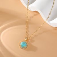 Stainless Steel Copper 18K Gold Plated Simple Style Plating Inlay Water Droplets Turquoise Zircon Pendant Necklace main image 5