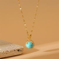 Stainless Steel Copper 18K Gold Plated Simple Style Plating Inlay Water Droplets Turquoise Zircon Pendant Necklace sku image 1