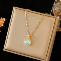 Stainless Steel Copper 18K Gold Plated Simple Style Plating Inlay Water Droplets Turquoise Zircon Pendant Necklace main image 6