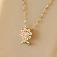 Stainless Steel Copper 18K Gold Plated Simple Style Plating Inlay Flower Zircon Pendant Necklace sku image 2