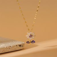Wholesale Simple Style Flower 201 Stainless Steel Brass Plating Inlay 18K Gold Plated Zircon Pendant Necklace sku image 1