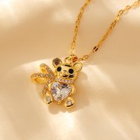 Copper Cute Modern Style Little Bear Inlay Zircon Pendant Necklace main image 5