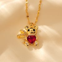 Copper Cute Modern Style Little Bear Inlay Zircon Pendant Necklace main image 4