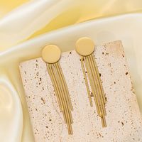 1 Pair Vintage Style Simple Style Commute Round Solid Color Polishing Tassel 304 Stainless Steel 18K Gold Plated Drop Earrings main image 1