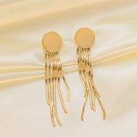 1 Pair Vintage Style Simple Style Commute Round Solid Color Polishing Tassel 304 Stainless Steel 18K Gold Plated Drop Earrings main image 3