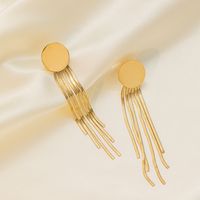 1 Pair Vintage Style Simple Style Commute Round Solid Color Polishing Tassel 304 Stainless Steel 18K Gold Plated Drop Earrings main image 4