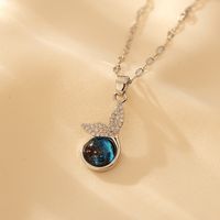 Sterling Silver Elegant Glam Shiny Fish Tail Inlay Zircon Pendant Necklace main image 6