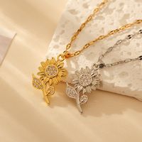 Copper 18K Gold Plated Simple Style Classic Style Sunflower Inlay Zircon Pendant Necklace main image 3