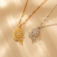 Copper 18K Gold Plated Simple Style Classic Style Sunflower Inlay Zircon Pendant Necklace main image 8