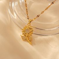 Copper 18K Gold Plated Simple Style Classic Style Sunflower Inlay Zircon Pendant Necklace main image 6