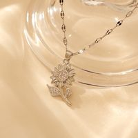 Copper 18K Gold Plated Simple Style Classic Style Sunflower Inlay Zircon Pendant Necklace main image 7