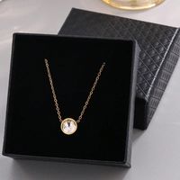 304 Stainless Steel 18K Gold Plated French Style Modern Style Classic Style Plating Inlay Circle Rhinestones Pendant Necklace main image 9