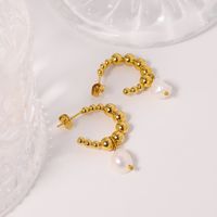 1 Paire Fait Main Couleur Unie Incruster Acier Au Titane Perle Plaqué Or 18K Boucles D'oreilles main image 1